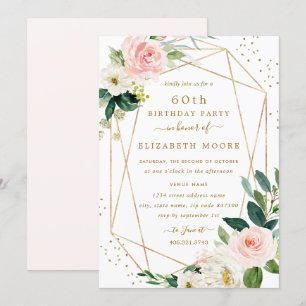 Invitation anniversaire 60 ans fleurs Geometric Bl