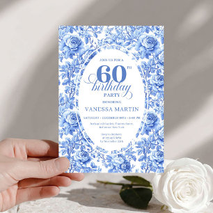 Invitation anniversaire 60 ans Toile de Jouy Roses