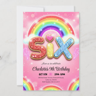 Invitation Anniversaire 6 ans Paillettes Arc-en-Ciel
