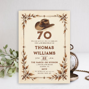 Invitation Anniversaire 70 ans Cowboy Rustique Occidental Vin