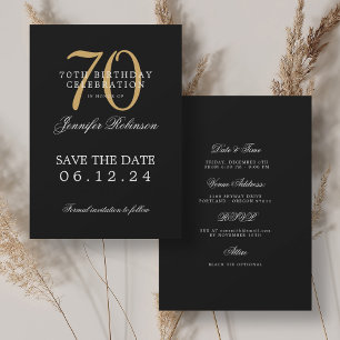 Invitation anniversaire 70 ans noir or avec détail