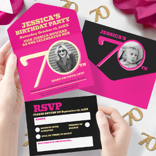 Invitation anniversaire 70 ans rose moderne avec d