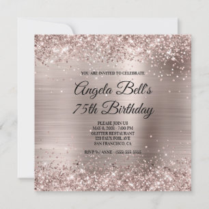Invitation Anniversaire 75 ans Champagne Rose Pailleté Faux P