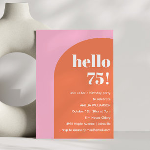 Invitation Anniversaire 75 Ans Moderne Gras Géométrique Rose