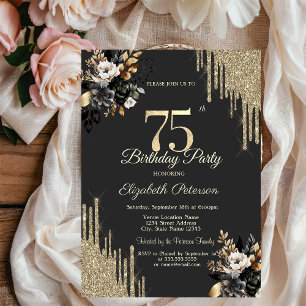 Invitation Anniversaire 75 ans sombre Roses noires Dégoulinad