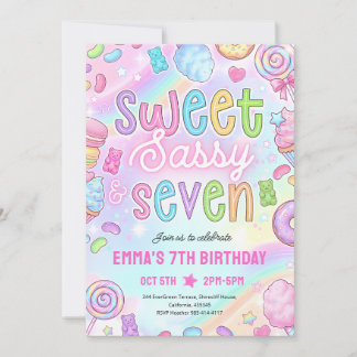 Invitation Anniversaire 7 ans Neon Glow Sweet Sassy