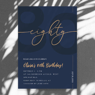 Invitation anniversaire 80 ans moderne bleu marine