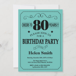 Invitation Anniversaire 80 Ans Noir et Sarcelle