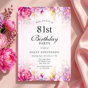 Invitation Anniversaire 81 Ans Chic Fleurie Pastel