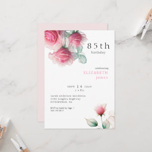 Invitation anniversaire 85 ans thème floral rose