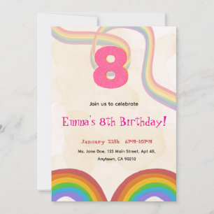 Invitation anniversaire 8 ans arc-en-ciel, fille r