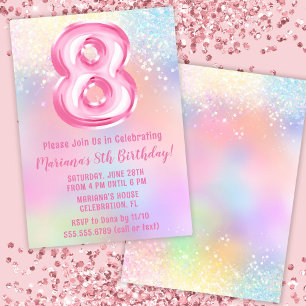 Invitation Anniversaire 8 ans Pink Rainbow