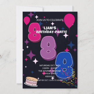 Invitation Anniversaire 8 ans vibrant | Confettis Rose Bleu