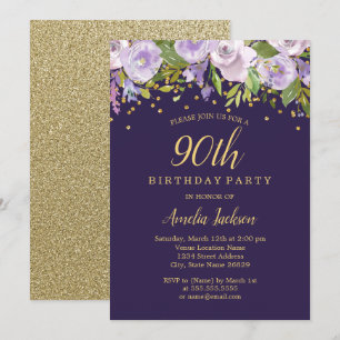 Invitation anniversaire 90 ans Floral Violet Paill