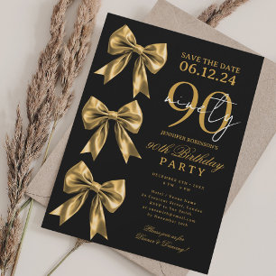 Invitation Anniversaire 90 Ans Noir Ruban Coquette