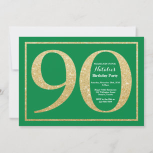 Invitation Anniversaire 90 ans paillettes vertes et or