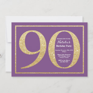 Invitation Anniversaire 90 Ans Paillettes Violette