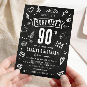 Invitation anniversaire 90 ans surprise doodle tab