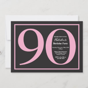 Invitation Anniversaire 90 ans Tableau Noir Rose et Noir