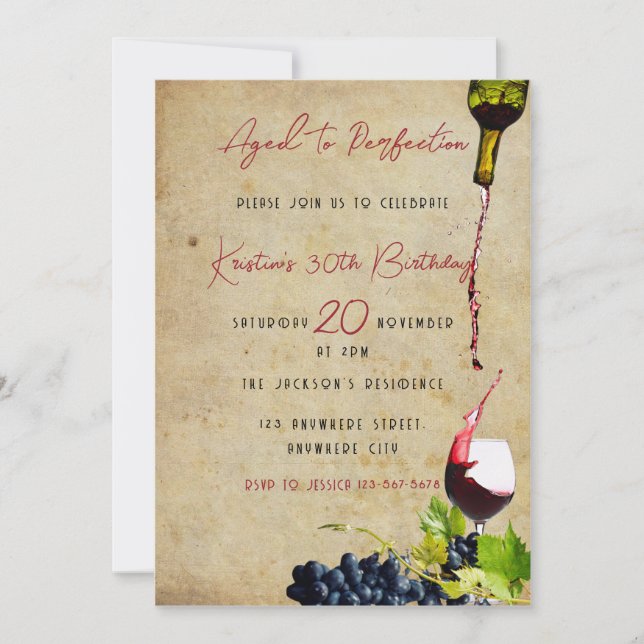 Invitation Anniversaire À La Perfection Vin Amant Fête Annive (Devant)