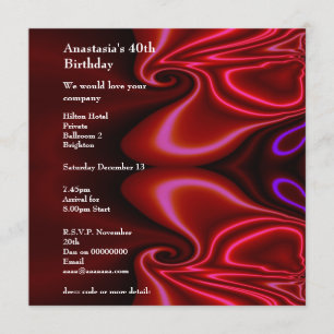 Invitation Anniversaire Abstrait Faux Soie Rouge V