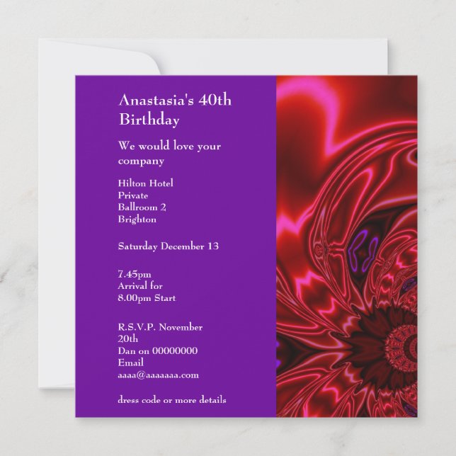 Invitation Anniversaire Abstrait Faux Soie Rouge V (Devant)