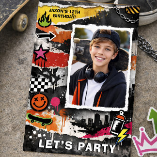 Invitation Anniversaire adolescent graffiti skate