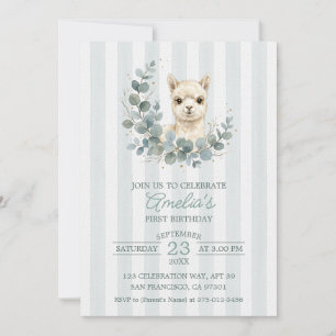 Invitation Anniversaire adorable alpagua aquarelle crème
