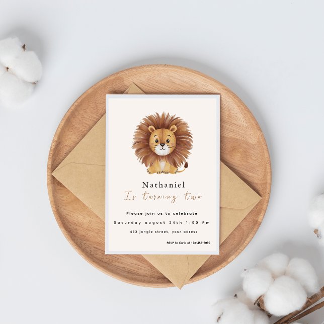 Invitation Anniversaire adorable de Lion Fluffy (Créateur téléchargé)