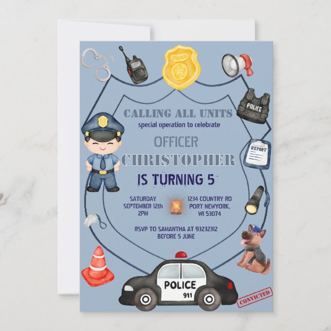 Invitation Anniversaire adorable du policier (Devant)