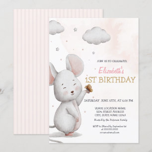 Invitation Anniversaire Adorable Souris Mignonne Rayée