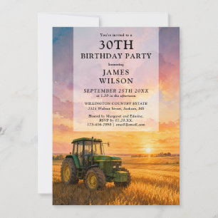 Invitation Anniversaire Adulte Tracteur Agriculteur Aquarelle