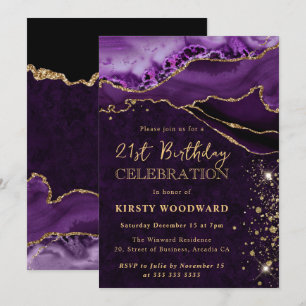 Invitation Anniversaire Agate Pailleté Violet et Or