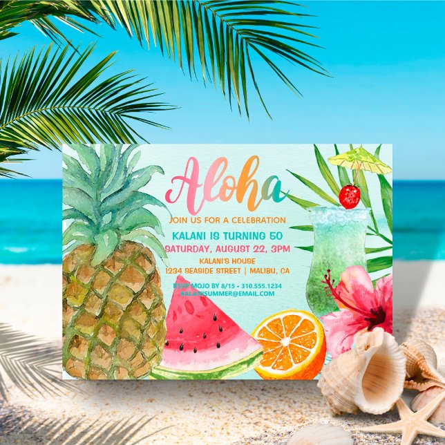 Invitation Anniversaire Aloha Tropical Luau d'été à l'ananas (Créateur téléchargé)