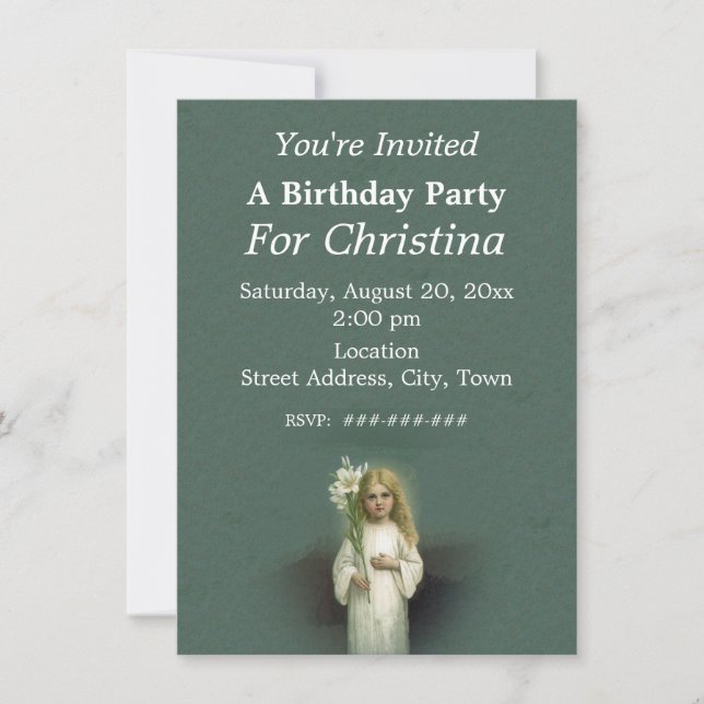 Invitation Anniversaire Angélique Victorienne Blond Girl Whit (Devant)