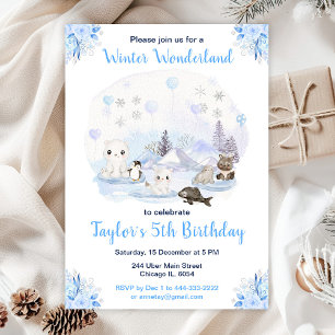 Invitation Anniversaire Animaux Arctiques Merveilles d'Hiver