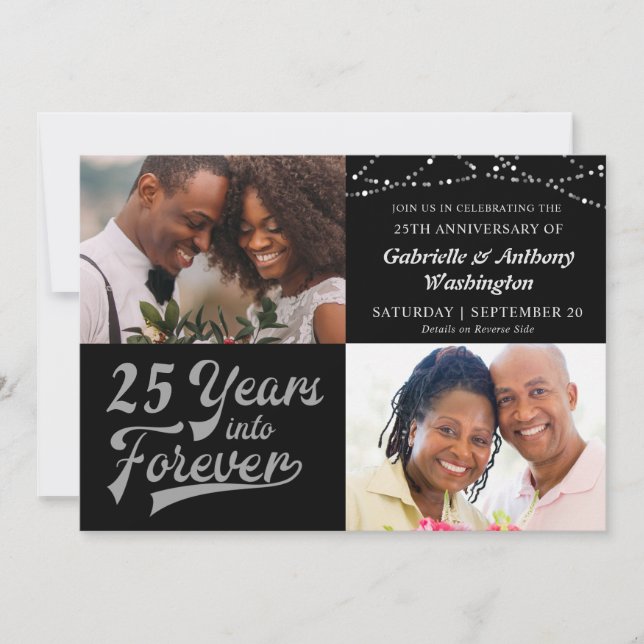 Invitation Anniversaire # ANNÉES DANS FOREVER Photo Argent (Devant)