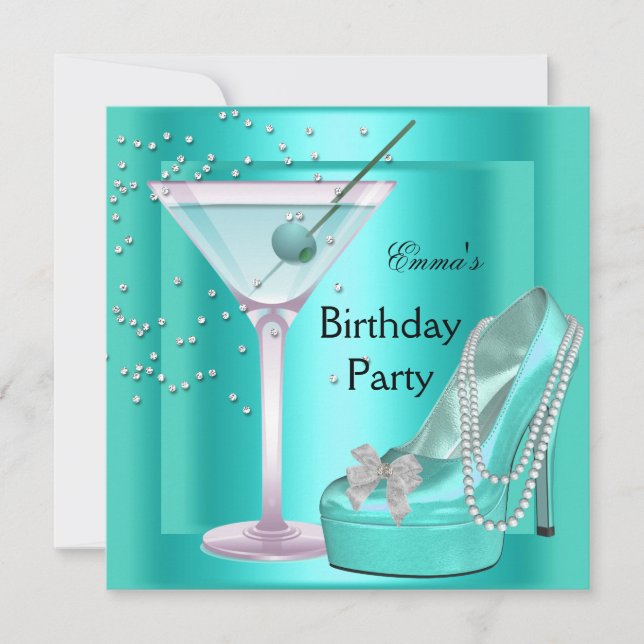 Invitation Anniversaire Aqua Turquoise Blue Turquoise Chaussu (Devant)