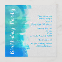 Invitation Anniversaire Aquarelle Bleu Tropicale