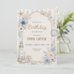 Invitation anniversaire aquarelle florale bleue cô
