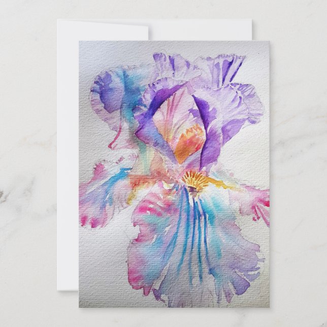 Invitation anniversaire aquarelle Iris Rose Violet (Devant)