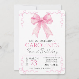 Invitation anniversaire aquarelle ruban rose