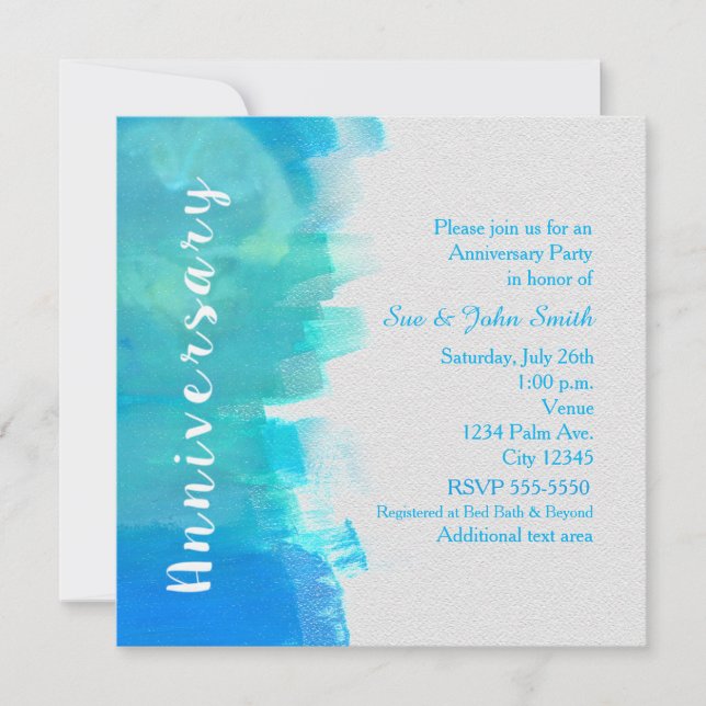 Invitation Anniversaire Aquarelle Tropical Bleu (Devant)