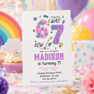 Invitation Anniversaire arc-en-ciel 7 ans “J'avais 6 ans, m
