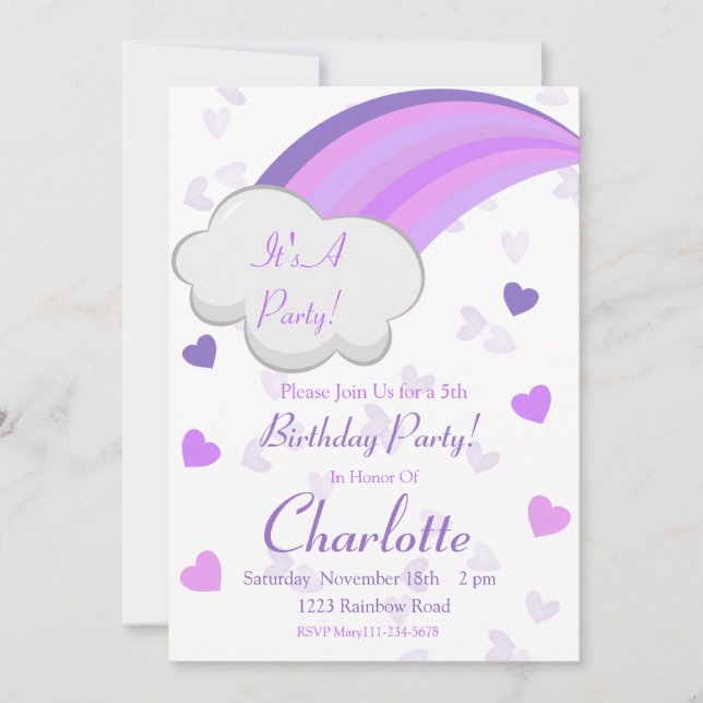 Invitation Anniversaire arc-en-ciel, Rainbow Party, Rainbow v (Devant)