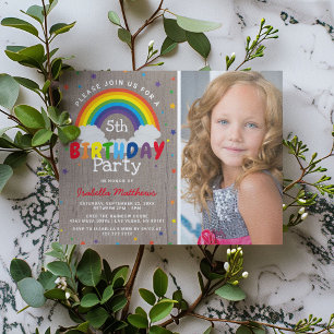Invitation Anniversaire Arc-en-ciel Rustique   Photo Colorée