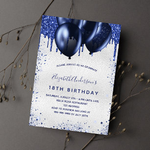 Invitation Anniversaire argent marine bleu parties scintillan