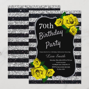 Invitation Anniversaire Argent Noir Parties scintillant Roses