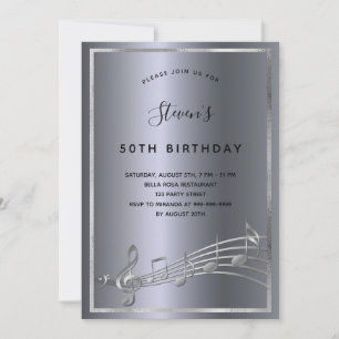 Invitation Anniversaire argent or notes de musique