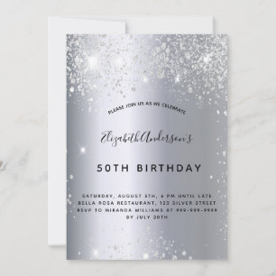 Invitation Anniversaire argent parties scintillant poussière
